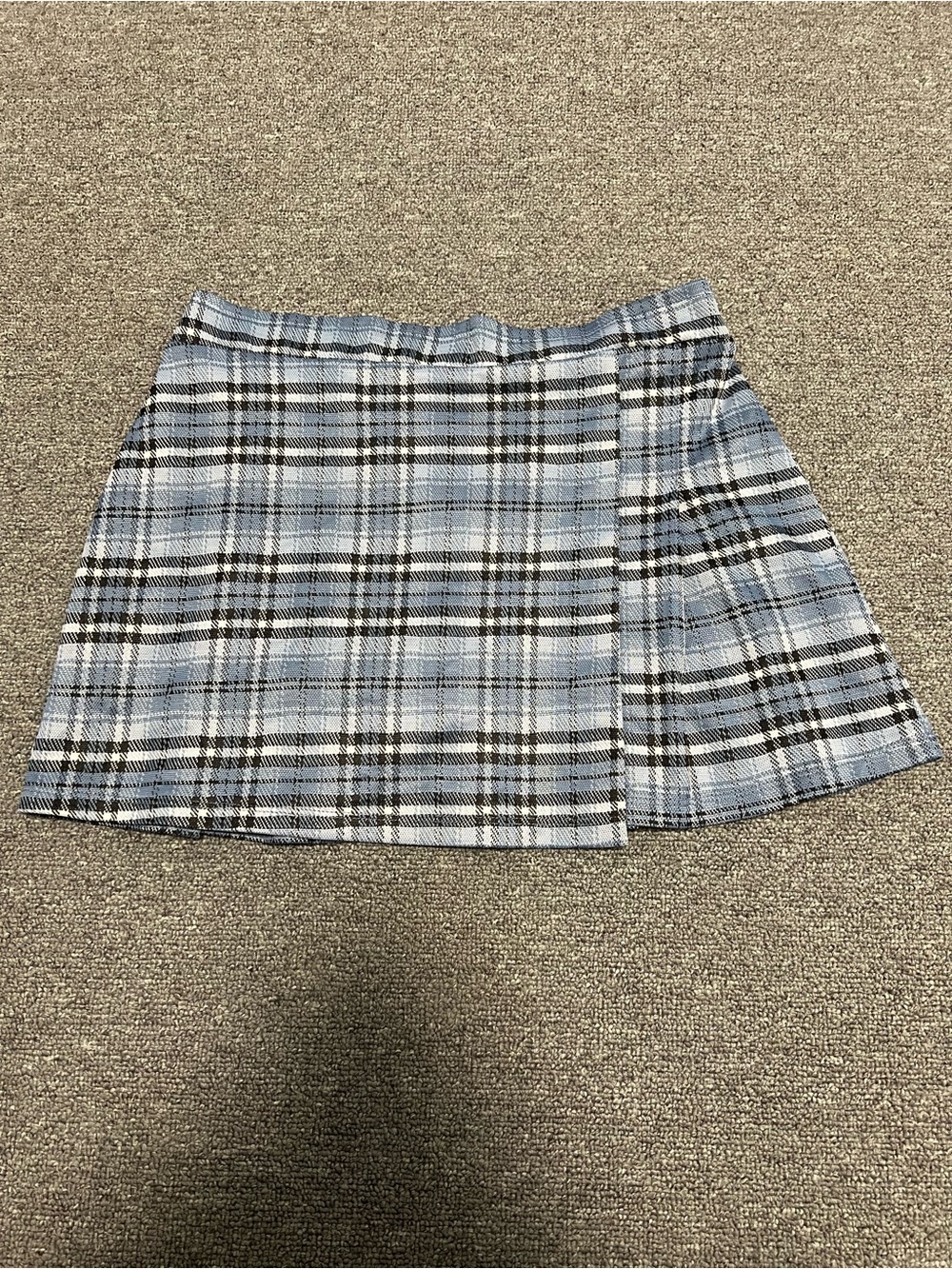 Girl’s Light Blue Plaid Wrap Mini Skirt